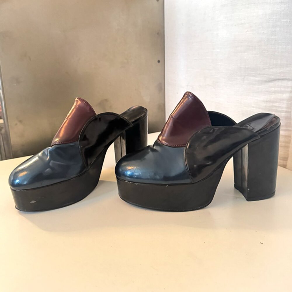 Vintage Le Château 90s Platform Mules – Colorblock Patent Leather Heels